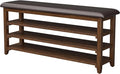 Wooden Shoe Bench Storage with Leather Cushion, Rustic Solid Wood Entryway Bench with 3-Tiers Height Adjustable, Shoe Rack Front Doors Entrances for Hallway Living Room,Mudrooms (Brown,47.2")