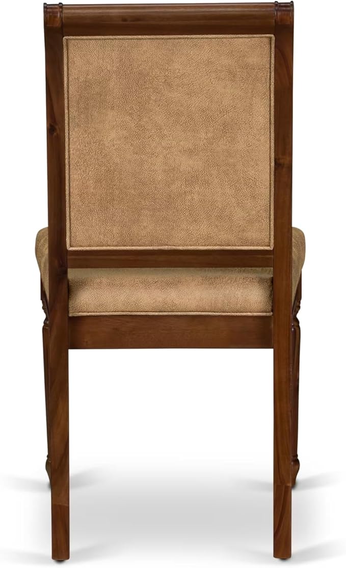 LKCY9-AWA-28 9-Piece Kitchen Table Set Includes a Dining Table and 8 Beige Polyester Fabric Dinner Chairs with High Back - Antique Walnut Finish