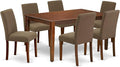 East West Furniture CAAB7-MAH-18 7 Piece Modern Dining Table Set Consist of a Rectangle Wooden Table and 6 Coffee Linen Fabric Upholstered Chairs, 36x60 Inch, Mahogany