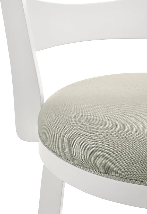 Armen Living Blair 30 in. Matte White Bar Height Rubberwood Swivel Barstool with Fog Fabric Seat