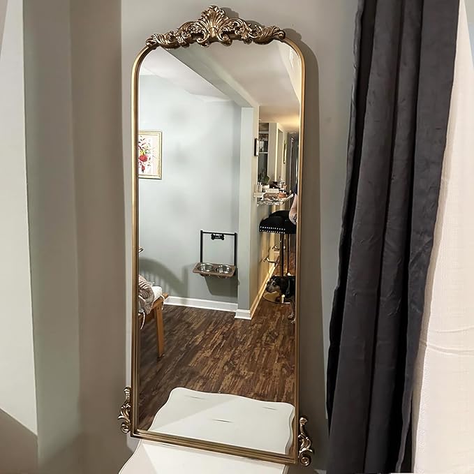 WAMIRRO Arched Mirror,Vintage Black Traditional Vintage Ornate Baroque Mirrors,Antique Brass Mirrors for Entryway/Fireplace/Living Room/Hallway/Bathroom.22“X48“ Gold