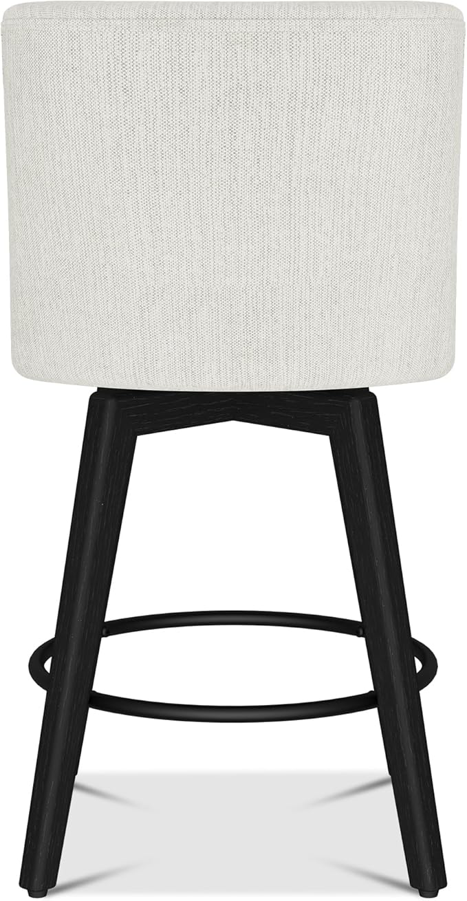 Counter Height Bar Stools Set of 4, Modern Swivel Barstools with Back and Wood Legs, Linen Fabric Upholstered Bar Chairs, 26" H Kitchen Counter Stools, Kitchen Island Home Bar, Ivory