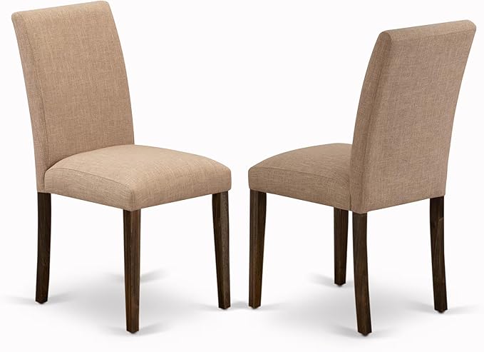 East West Furniture X727AB747-9 9 Piece Dining Set Includes a Rectangle Dining Room Table with X-Legs and 8 Light Sable Linen Fabric Upholstered Parson Chairs, 40x72 Inch, Multi-Color