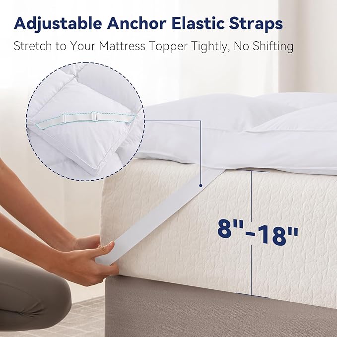 3 Inch White Goose Feather Mattress Topper,California King Size Feather Bed Topper,Mattress Cover with Straps,Ultra Soft Pillowtop,100% Organic Cotton Fabric(72”x84”)