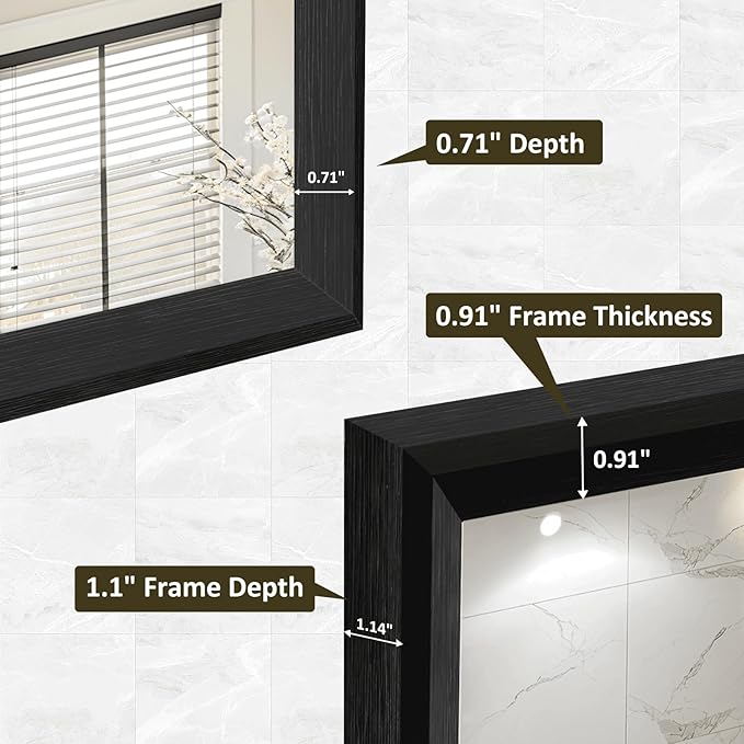 WEER 60X36 Inch Black Bathroom Mirror, Rectangular Framed Mirror for Bathroom, Matte Black Wall Mounted Large Vanity Mirror, Farmhouse Mirror, Tempered Glass, Anti-Rust, Horizontal or Vertical