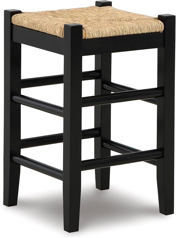 Signature Design by Ashley Mirimyn Farmhouse 23.63" Counter Height Bar Stool with Woven Wicker Seats, 2 Count, Black & Light Brown