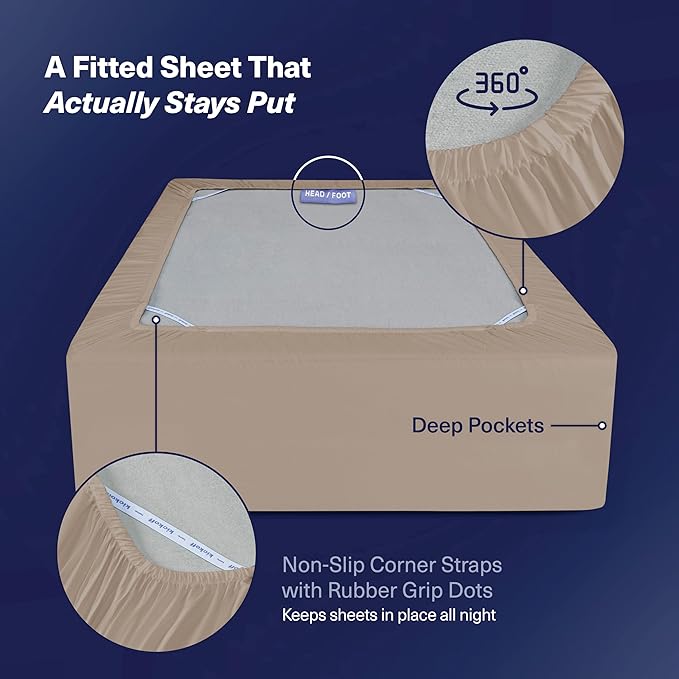 Kickoff Viscose Bamboo Sheets Twin Size 3-pc 100% Organic Bamboo Viscose Bed Cooling Sheets Twin Size Set Cool Bedding for hot Sleepers Sheet, Flat, Fitted, Pillowcase (Iced Latte, T)