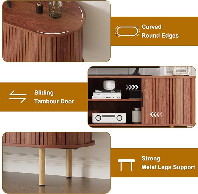 GarveeHome 70.1" TV Stand, Modern TV Console Table with Storage Compartment and Sliding Door, Gaming Entertainment Center with Cabinet for Living Room, Bedroom, Office, Walnut