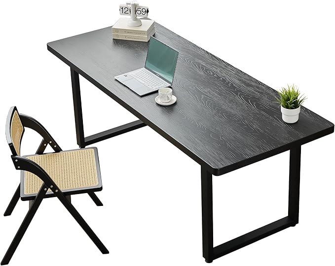 Modern Solid Wood Dining Table with Metal Base Stylish Durable Dining Room Table in Black Multiple Sizes Home Use Office Desk(55.12in)