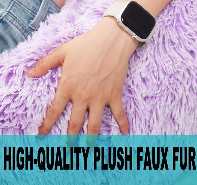 Fluffy Bean Bag Chair, 3FT Round Memory Foam Filled Bean Bag for Teens & Kids, Ultra Soft Faux Fur Fabric Bean Bag Chairs for Playroom, Living Room, Bedroom, Lavender