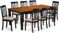 East West Furniture LGAN9-BCH-C 9 Piece Dining Set Includes a Rectangle Dining Room Table with Butterfly Leaf and 8 Linen Fabric Upholstered Chairs, 42x84 Inch, Black & Cherry