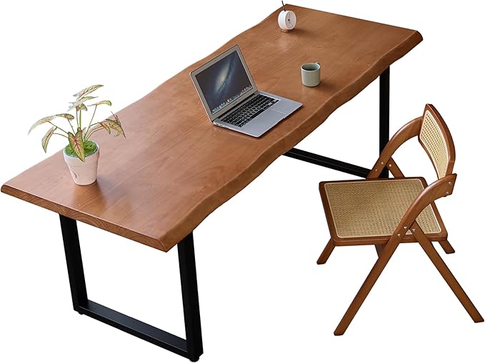 Stylish Solid Wood Office Desk with Sturdy Metal Base - Durable Multi-Size Executive Computer & Dining Table - Perfect for Home Office & Work Environments (Brown, 62.99in)