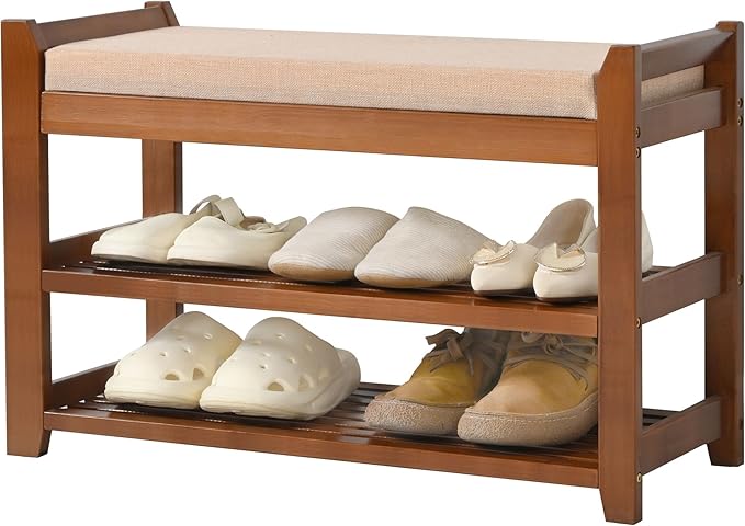 Shoe Rack with Cushion for Font Door Entrance, 27.6 in Shoe Bench with Storage for Entryway, Hallway, Bedroom, Living Room