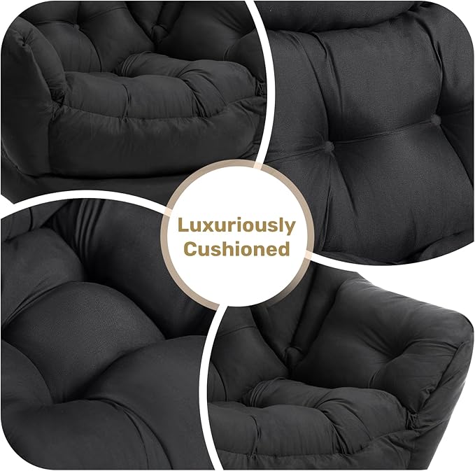 HollyHOME Lazy Chair with Foldable Ottoman,Accent Comfy Lounge Arm Chair and Folding Footrest Stool Set,Leisure Sofa Reading Chair and Footstool for Living Room,Bedroom, Dorm,Peachskin Fabric Black