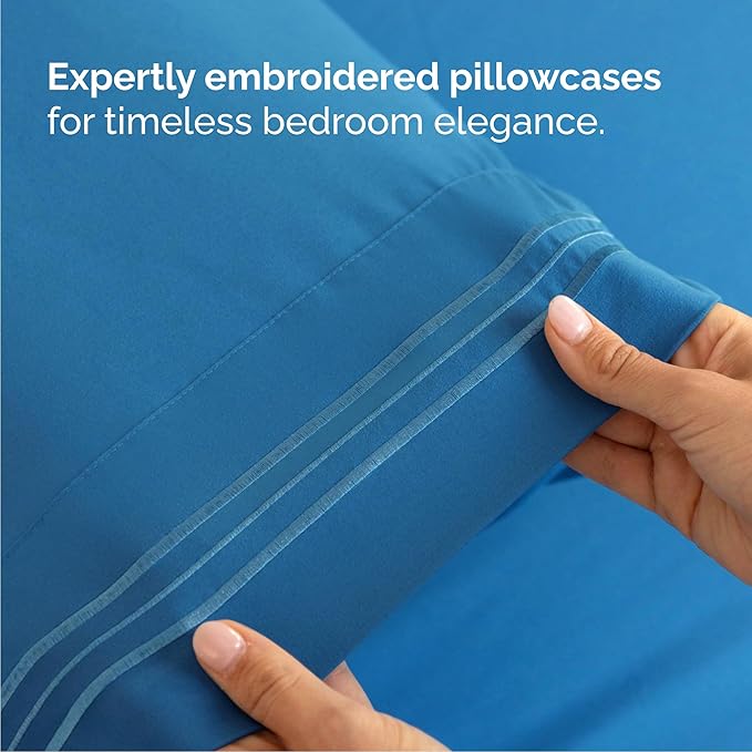 Queen Size 4 Piece Sheet Set - Comfy Breathable & Cooling Bed Sheets Set - Hotel Luxury Bedding for Women, Men, Kids, Teens, Boys & Girls - Deep Pockets, Soft and Wrinkle Free - Oeko-Tex - Denim Blue