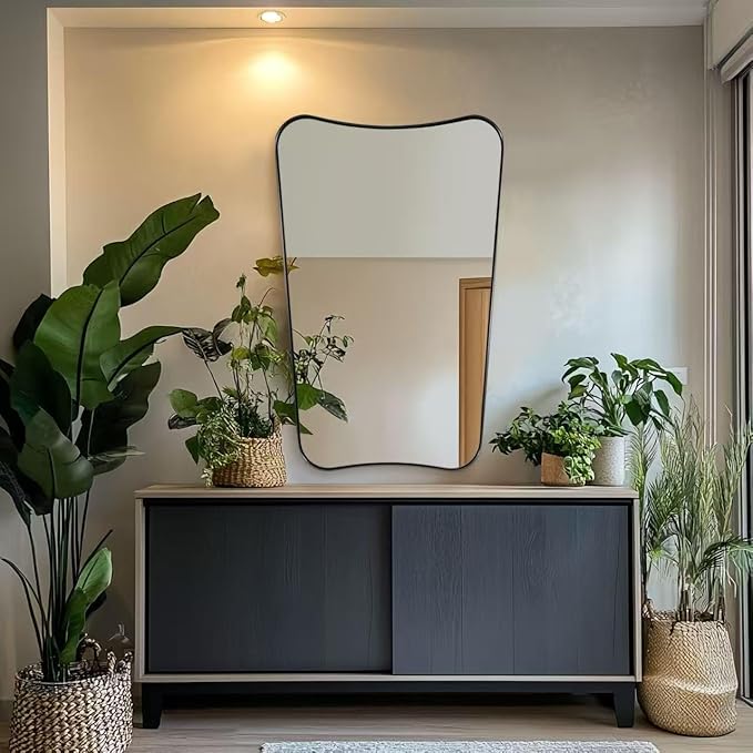 ANDY STAR 30x48 Inch Matte Black Mirror, Modern Bathroom Mirror in Premium Stainless Steel Thin Frame Deep 1", Large Decorative Mirror for Wall (Hangs Vertically Only)