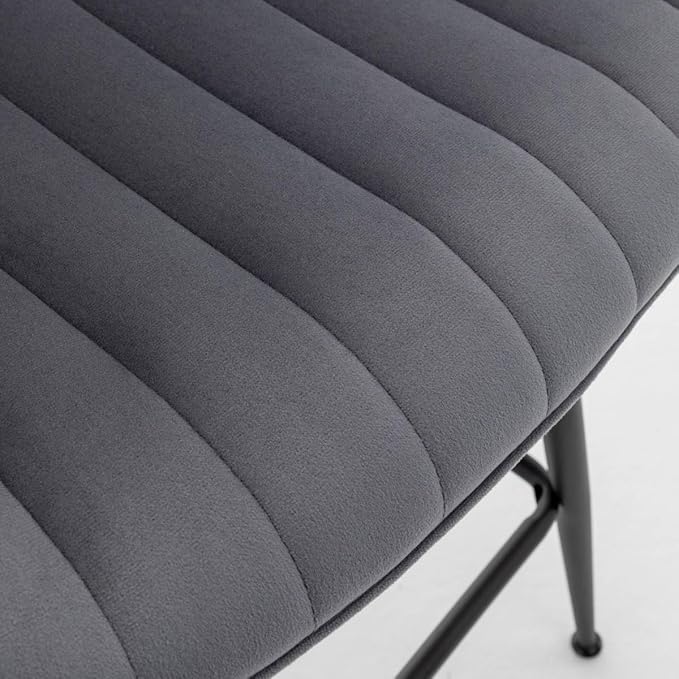 Counter Height Bar Stools, Modern Velvet Barstools Set of 2 with Black Legs and Fabric Seat and Back for Kitchen Island, Grey.