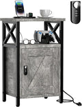 Wooden Nightstand with Lock, Bed Side Table with Drawers, Bedside Table with Charging Station, 3 USB & 2 Outlets, Night Stand with Storage, End Tables for Living Room, Bedroom (Ash Gray)