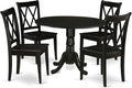 East West Furniture DLCL5-BLK-W 5 Piece Dining Table Set for 4 Includes a Round Kitchen Table with Dropleaf and 4 Dining Room Chairs, 42x42 Inch, Black