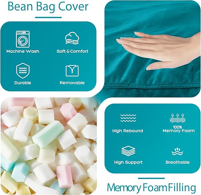 HABUTWAY Bean Bag Chair: Giant 4' Memory Foam Furniture Bean Bag Chairs for Adults with Microfiber Cover 4Ft (Sea Blue)