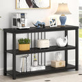 FOLUBAN Entryway Table, Modern Sofa Console Table with 3 Tier Storage Shelf for Living Room Hallway Foyer, Industrial Black Oak