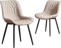 YOUNIKE Khaki Dining Chairs Set of 2 with High Backs Mid Century Modern Kitchen Dining Room Chairs Leather Upholstered Comfortable Wide Accent Side Chair for Living Waiting Guest Room Bedroom
