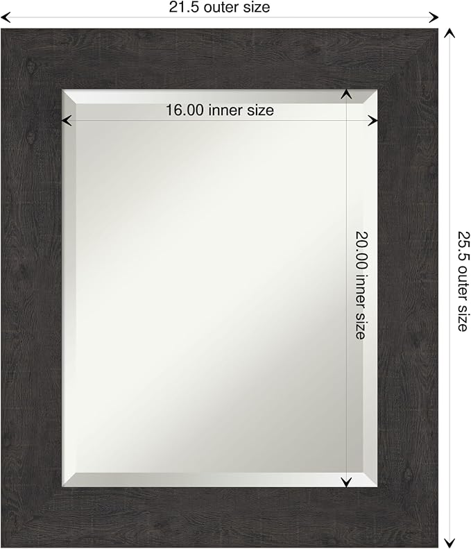 Amanti Art Brown Wall Mirror 26x22 Rustic Plank Espresso Rectangle Bathroom Mirror for Wall Decor Living Room, Small Rustic Farmhouse Frame, Hangs Horizonally and Vertically, Bathroom Decor, Beveled