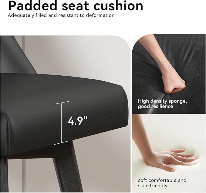 Counter Height Swivel Bar Stools Set of 4, 26 Inch Bar Stools with Footrest, Faux Leather Upholstered Barstools with Back and Solid Wood Legs for Kitchen Island, Dining Room,Pub,Black