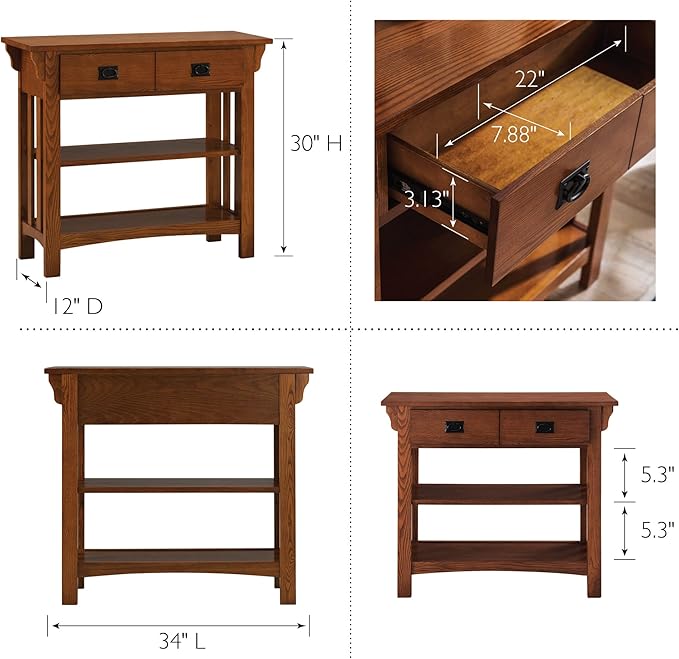 Leick Home 8261 Mission Bookcase Console Table with Drawers, Made with Solid Wood, for Living Room, Entry Way, Office, Bedrooms, Russet Finish