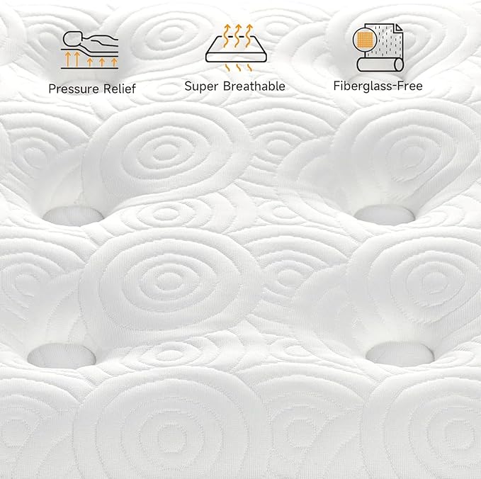 Vesgantti Twin Mattress, 12 Inch Hybrid Twin Size Mattress in a Box, Single Bed Pillow Top Mattresses, Foam and Pocket Coils Innerspring Mattresses, Pressure Relief, Medium Firm Feel