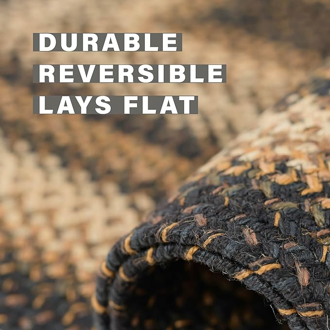 Kilimanjaro Black and Tan Jute Braided Oval Rugs, 16x24 - Warm Primitive Decor, Perfect for Laundry Rooms, Bathrooms and Entryways - Durable and Easy to Clean