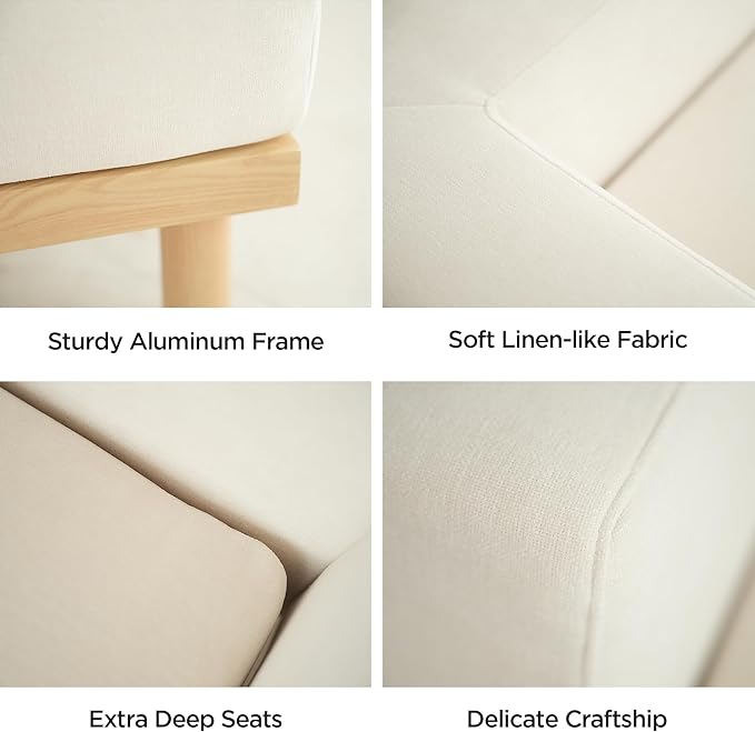 Acanva Minimalist Modular Sectional Sofa for Living Room, Wide & Deep Seat Convertible Furniture Set with Metal Frame and Movable Covers, U-Shaped Couch, Off White