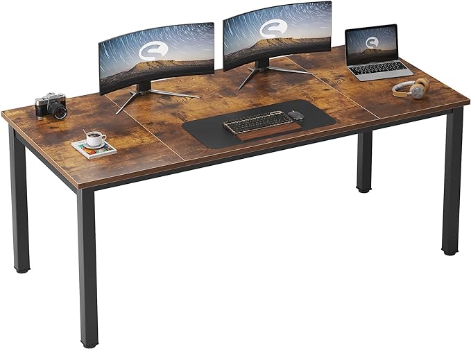 Need 70.8 Inch Executive Office Desk, Large Stylish Computer Desk, Simple Study Writing Desk, Workstation Business Furniture for Home Office, Rustic Brown