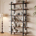 Solid Wood core Industrial Style Bookcase,Bookshelf with 6 Shelves, Walnut Wood and Black Metal Frame, Large Open Storage Display Unit (Dark Walnut, 6 Tiers)