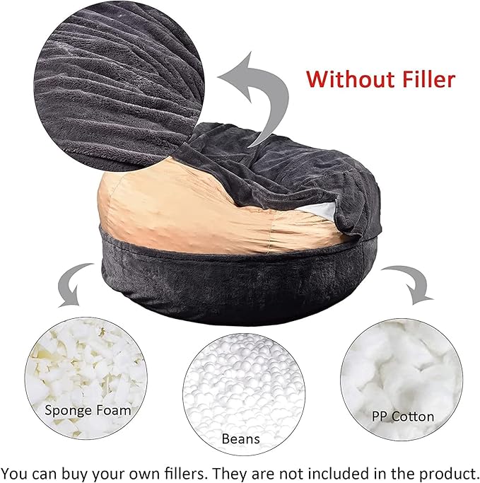 Giant Fur Bean Bag Chair Cover for Kids Adults, (No Filler) Living Room Furniture Big Round Soft Fluffy Faux Fur Beanbag Lazy Sofa Bed Cover (Red, 7FT)