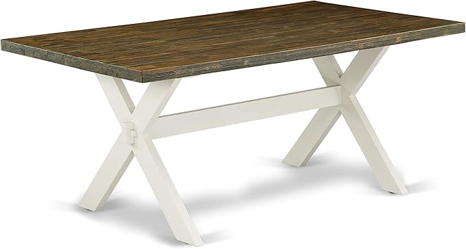East West Furniture X077VE005-9 9 Piece Modern Dining Table Set Includes a Rectangle Wooden Table with X-Legs and 8 Grey Linen Fabric Parsons Dining Chairs, 40x72 Inch, Multi-Color