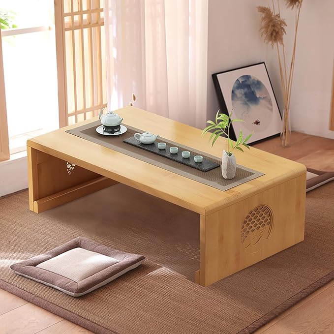 Folding Coffee Table Foldable Japanese Floor Table Low Table for Living Room,Dining Room,Tea,Tatami,Home Decoration (Log Color 47.24 * 19.68 * 12.2 INCH)