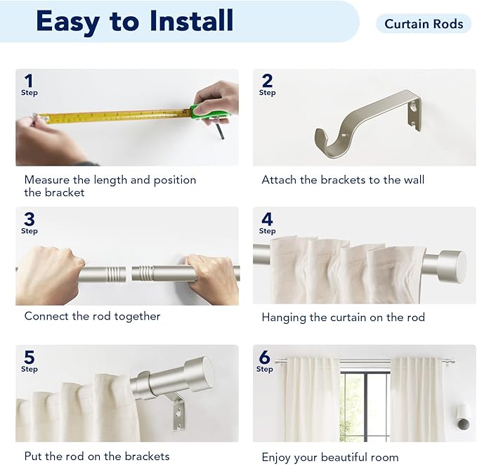 2 Pack Curtain Rods for Windows 28 to 48 Inch(2.3-4ft), 1 Inch Brushed Nickel Curtain Rods Set, Adjustable Heavy Duty Curtain Rod, Modern Drapery Rods for Bedroom Living Room, Size 32"- 60"