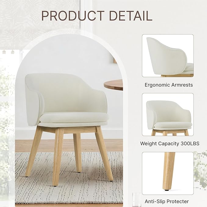 Wooden Dining Chairs Set of 4, Fabric Upholstered Modern Dining Room Chairs with Barrel Backrest & Double-Layer Thick Cushion for Living Room, Restaurant, Kitchen and Café, Beige, 2 Boxs