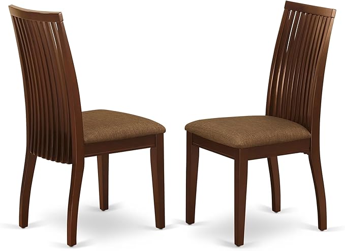 East West Furniture DMIP5-MAH-C 5 Piece Kitchen Table & Chairs Set Includes a Round Dining Room Table with Dropleaf and 4 Linen Fabric Upholstered Chairs, 42x42 Inch, Mahogany