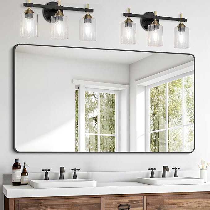 FORBATH Bathroom Mirror 30" x 55", Large Rectangular Wall Mirror with Black Aluminum Frame Rounded Corner, Wall Mounted Mirror for Bathroom Bedroom Entryway Living Room