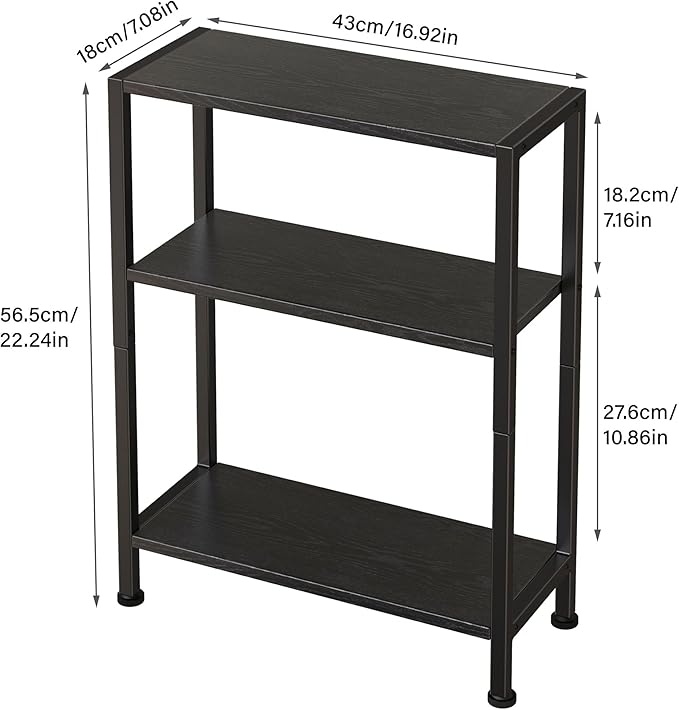 3-Tier Side Table Set of 2, Small End Table, Sofa Side Table for Narrow Spaces, Slim End Table, Nightstand Table, for Living Room Bedroom Office, Black