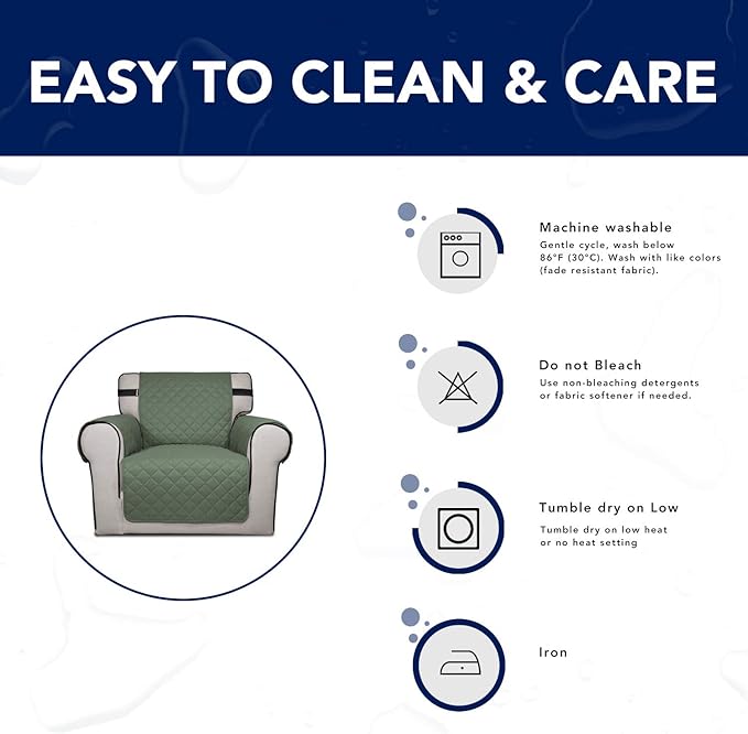 PureFit Reversible Sofa Couch Cover Water Resistant Couch Covers for 3 Cushion, Washable Furniture Cover with Non-Slip Foam and Adjustable Strap for Dogs, Pets (Oversized Sofa, Grayish Green/Ivory)