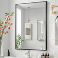 Black Bathroom Mirror, 24"x36" Rectangle Mirror, Matte Black Mirror, Metal Frame Square Corner Vanity Mirror, Wall Mounted Mirror for Modern, Living Room, Bedroom, Horizontal Or Vertical