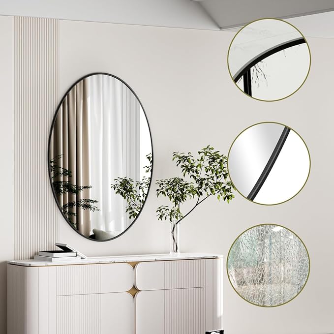 Koonmi Black Oval Bathroom Mirror, 24"x36" Bathroom Vanity Mirror, Oval Mirror for Bedroom Living Room Entryway, Hangs Horizontal or Vertical