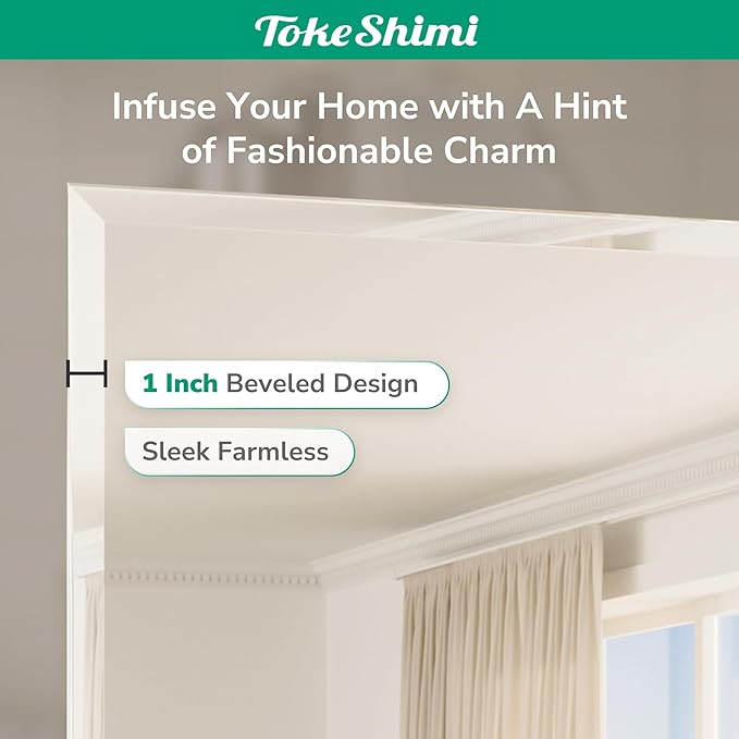 TokeShimi 24x30 Frameless Bathroom Mirror for Over Sink, Tempered Beveled Wall Mirror with 1" Beveled Edge, Shatterproof Rectangle Mirrored for Vanity, Living Room, Entryway, Restroom