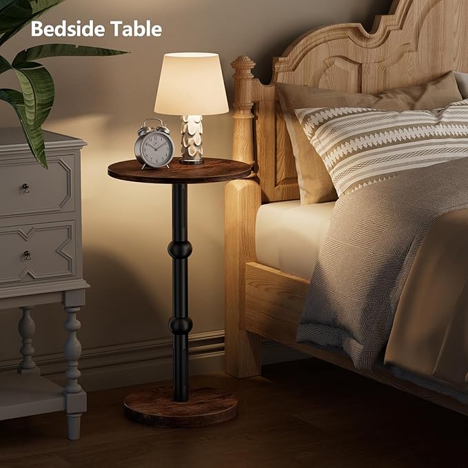 Drink Table, Small Round Side Table for Small Spaces, Modern Accent Round End Tables with Metal Leg, Thickened Wood Pedestal Coffee Tables for Living Room, Bedroom, Narrow Corners,Sofa Couch