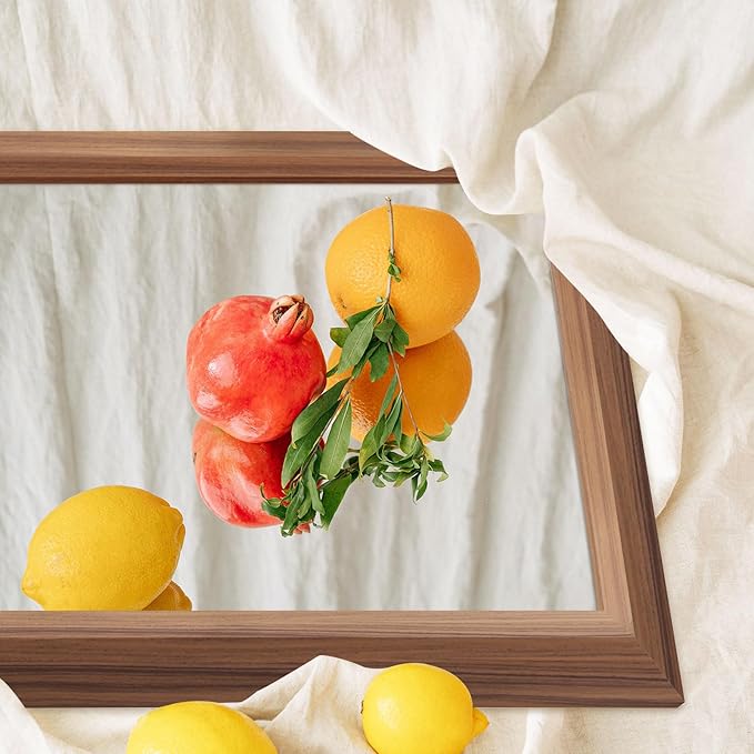Amorho 40X32 Inch Bathroom Mirror for Wall, Walnut Wood Grain Metal Framed Mirror, Anti-Rust, Hang Horizontally/Vertically, Suitable for Vanity, Bedroom, Farmhouse, Bathroom