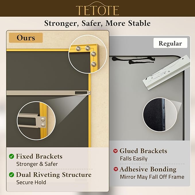TETOTE Brushed Gold Frame Mirror for Bathroom Wall 48" x 30" Brushed Brass Beveled Rectangle Bathroom Vanity Mirror for Over Sink, Bedroom, Entryway, Living Room, Tempered Glass, Stronger Frame