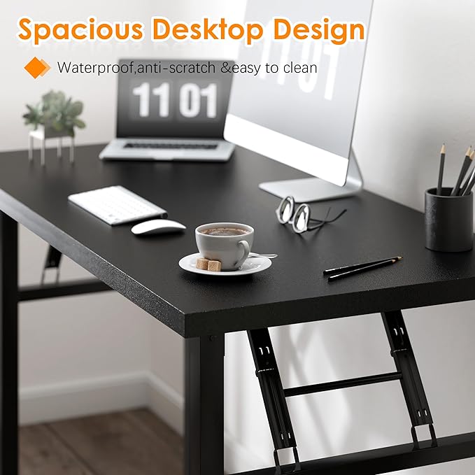 Need Folding Computer Desk - 39.4 Inch Foldable Office Writing Work Study Kids Student Teacher Home Bedroom Table for Small Space, Black